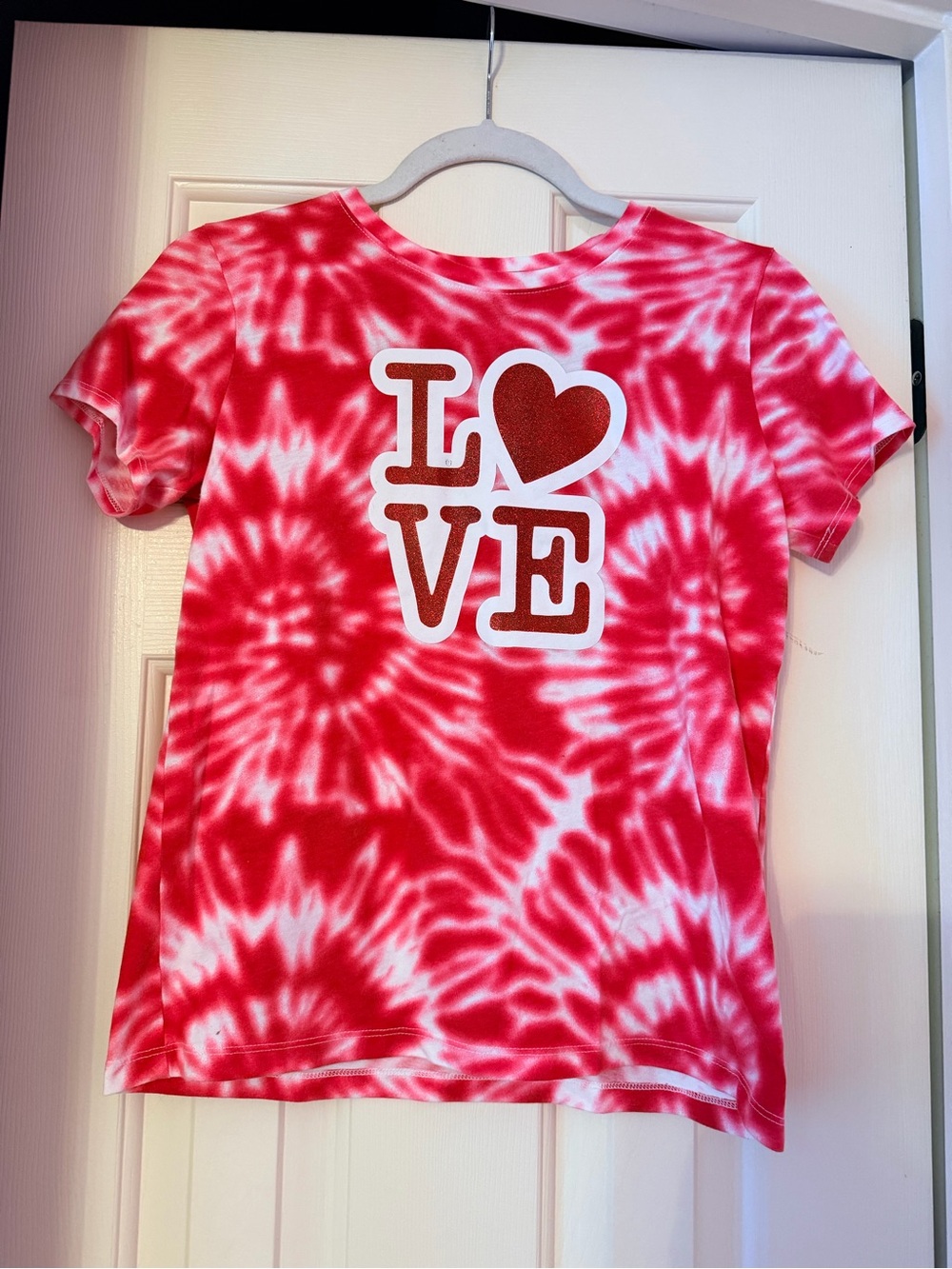 Girls Red Tie-Dye 'LOVE' Graphic Short Sleeve Tee